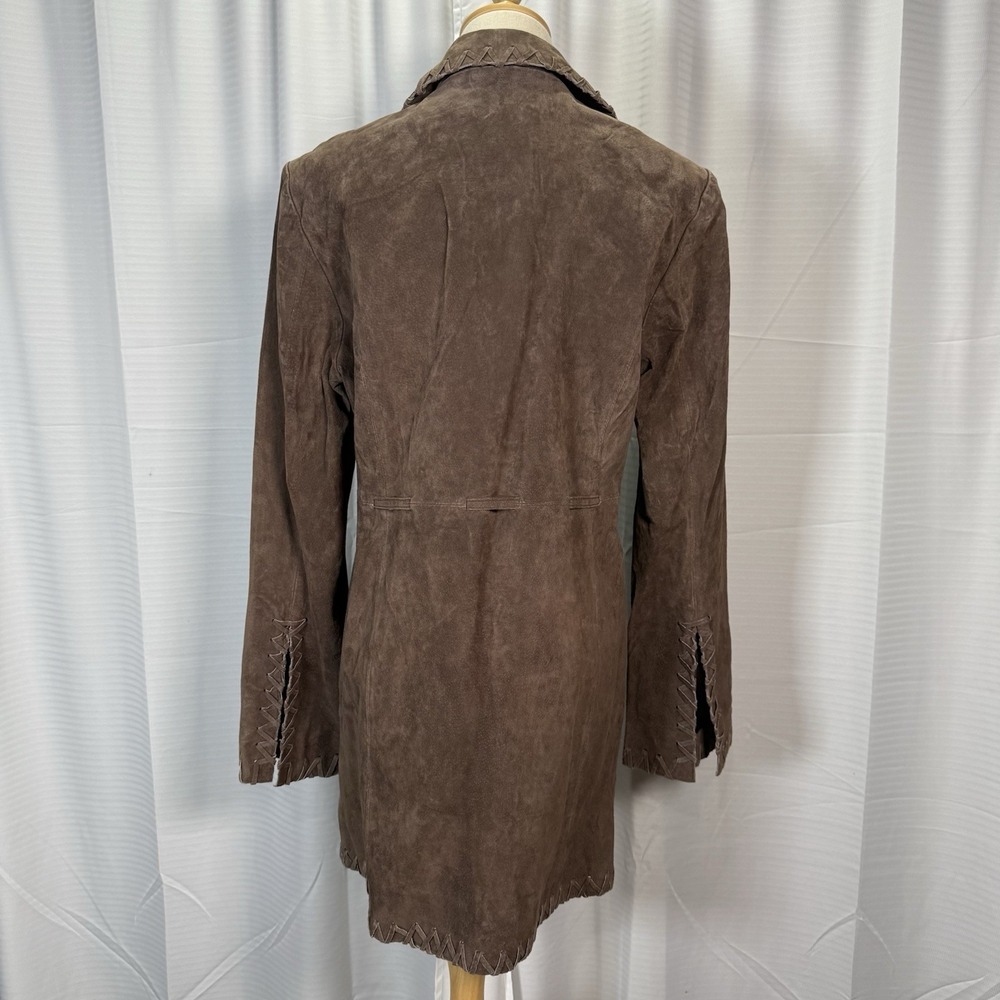 VTG Suede Whipstitched Jacket Tie Front Lace Up Boho Western Brown Coat Size M - Picture 6 of 10